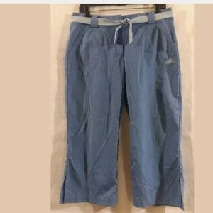 Adidas Womens Medium Capri Pants 3 Stripes Blue Athleisure